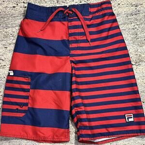 Fila Boy's M(10/12) Red/Navy Striped (Lined) Swim Shorts